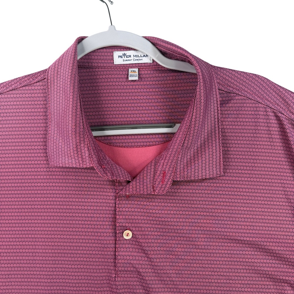 Peter Millar Polo Mens XXL Pink Summer Comfort Geometric‎ Performance Golf Shirt